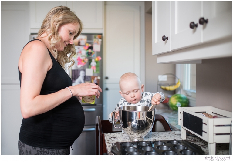 Britanie and Grayson's quiet days together before the new babe arrives. In home lifestyle maternity photographer. Nicole DeJoseph Photography; Chatham, Ontario wedding and lifestyle photographer.