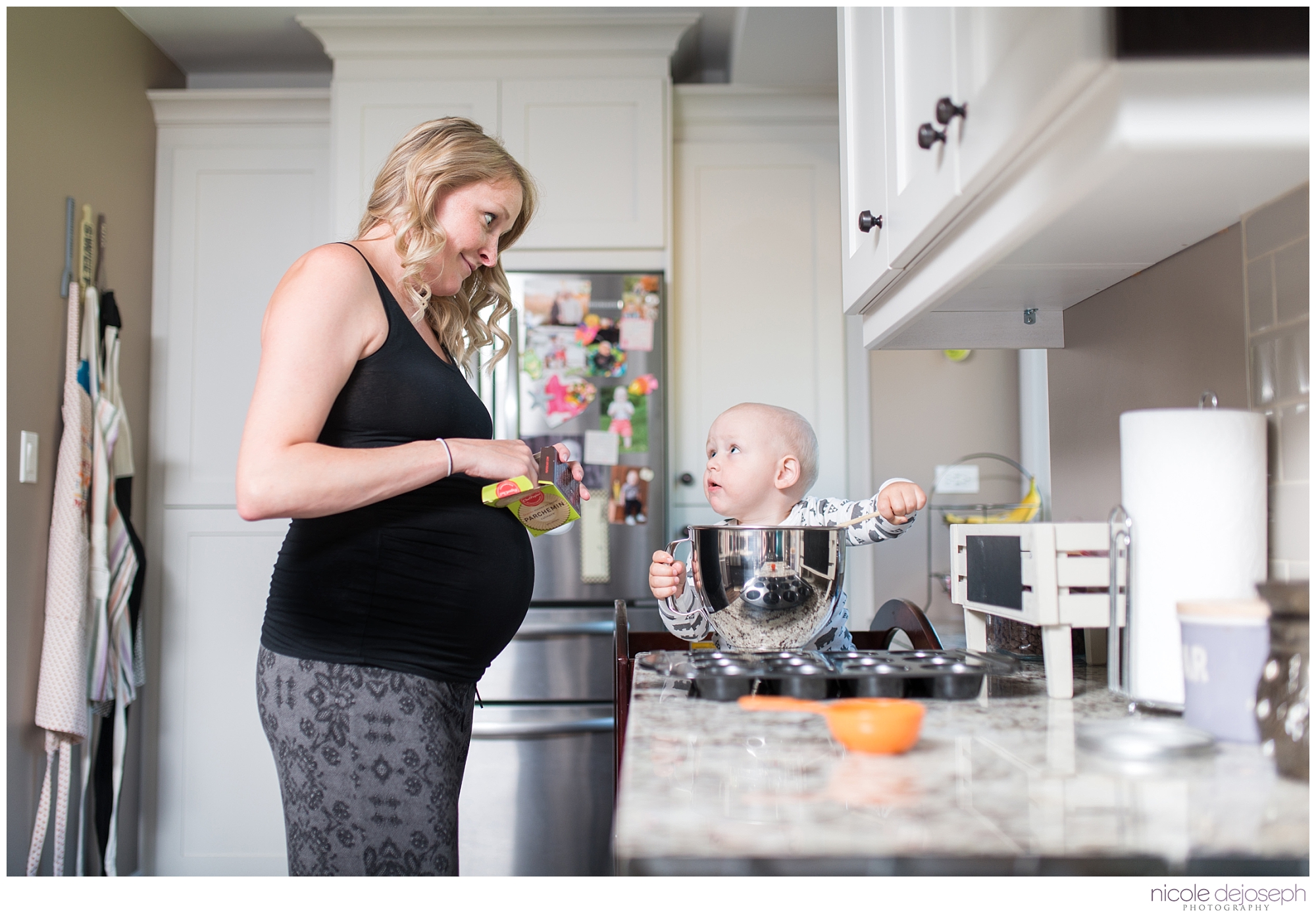 Britanie and Grayson's quiet days together before the new babe arrives. In home lifestyle maternity photographer. Nicole DeJoseph Photography; Chatham, Ontario wedding and lifestyle photographer.