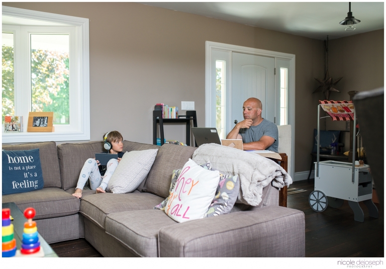 Britanie and Grayson's quiet days together before the new babe arrives. In home lifestyle maternity photographer. Nicole DeJoseph Photography; Chatham, Ontario wedding and lifestyle photographer.