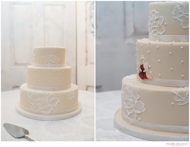 Madeline, Annya's sister and beautiful bridesmaid created this gorgeous wedding cake featuring a tiny surprise at the back for the groom, Michael! 